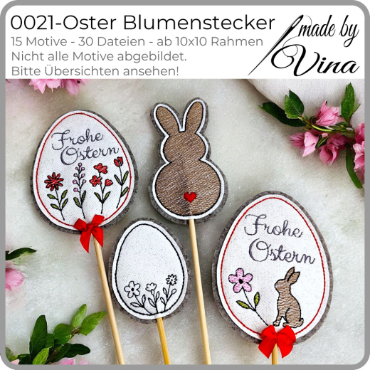 Oster Blumenstecker Stickdateien Set | Eier, Blumen & Hase | ab 10x10 cm