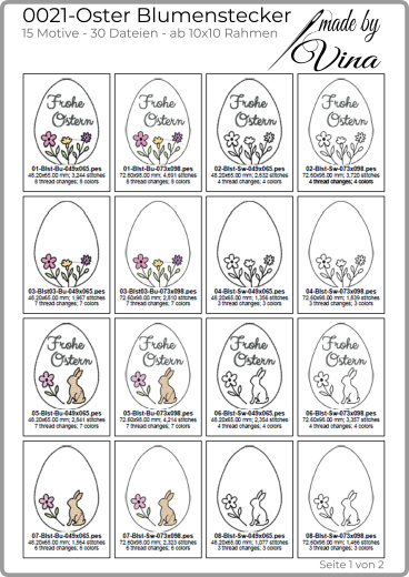 Oster Blumenstecker Stickdateien Set | Eier, Blumen & Hase | ab 10x10 cm