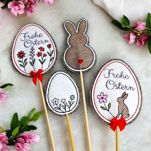Oster Blumenstecker Stickdateien Set | Eier, Blumen & Hase | ab 10x10 cm