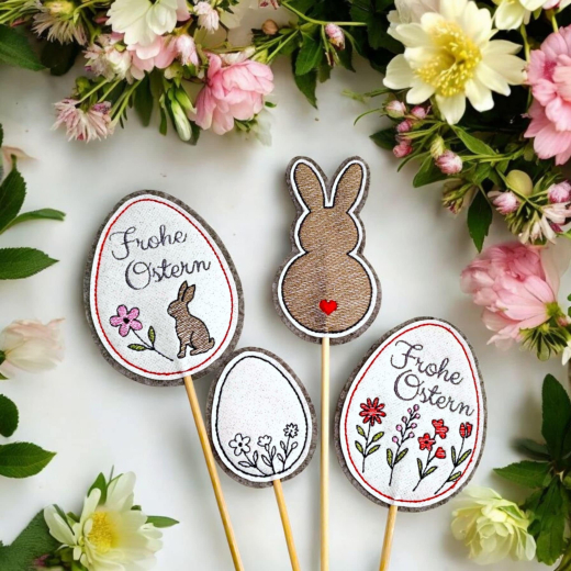 Oster Blumenstecker Stickdateien Set | Eier, Blumen & Hase | ab 10x10 cm