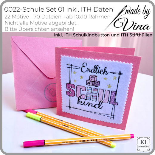Schule Set 01 inkl. ITH Stickdateien | Schulkind, Einschulung & Abschied | ab 10x10 cm
