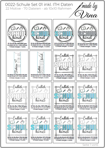 Schule Set 01 inkl. ITH Stickdateien | Schulkind, Einschulung & Abschied | ab 10x10 cm