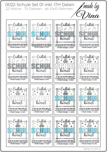 Schule Set 01 inkl. ITH Stickdateien | Schulkind, Einschulung & Abschied | ab 10x10 cm