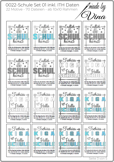 Schule Set 01 inkl. ITH Stickdateien | Schulkind, Einschulung & Abschied | ab 10x10 cm