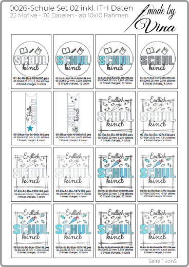 Schule Set 02 inkl. ITH Stickdateien | Schulkind, Erste Klasse & Kita Abschied | ab 10x10 cm