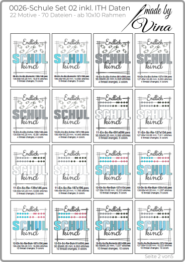 Schule Set 02 inkl. ITH Stickdateien | Schulkind, Erste Klasse & Kita Abschied | ab 10x10 cm