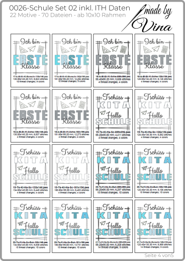 Schule Set 02 inkl. ITH Stickdateien | Schulkind, Erste Klasse & Kita Abschied | ab 10x10 cm