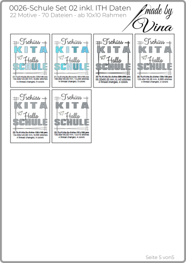 Schule Set 02 inkl. ITH Stickdateien | Schulkind, Erste Klasse & Kita Abschied | ab 10x10 cm