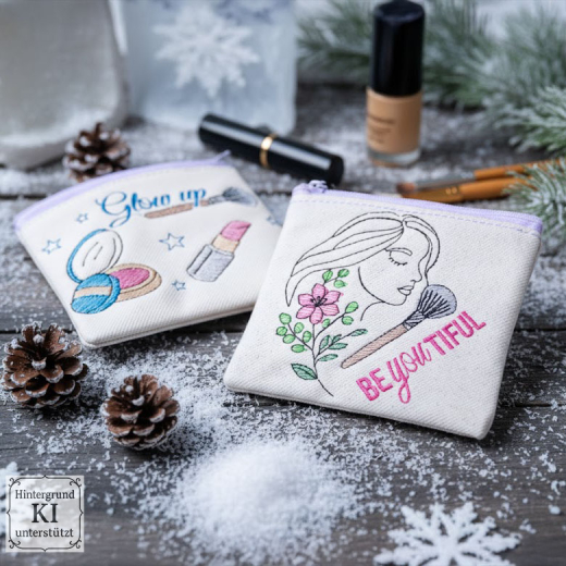 Beauty Set inkl. ITH Taschen | Kosmetik & Make-up Stickdateien | ab 10x10 cm
