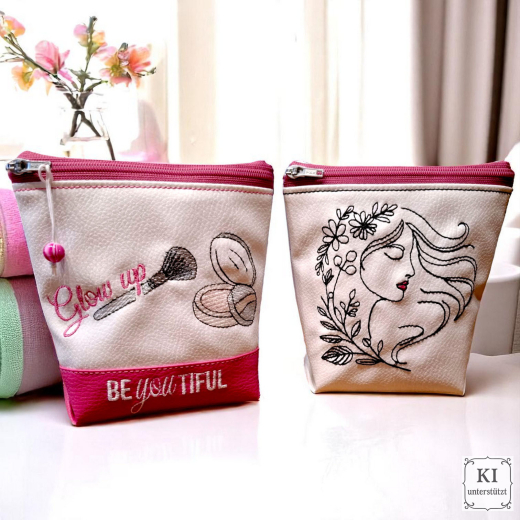 Beauty Set inkl. ITH Taschen | Kosmetik & Make-up Stickdateien | ab 10x10 cm