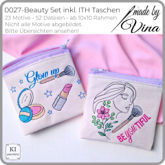 Beauty Set inkl. ITH Taschen | Kosmetik & Make-up Stickdateien | ab 10x10 cm